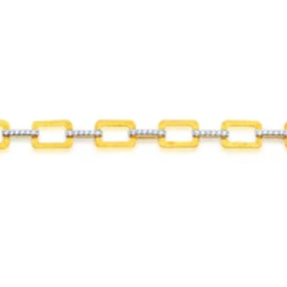 I. Reiss 14 kt yellow gold matte hammer finished rectangle links & diamonds NEW - Picture 2 of 7